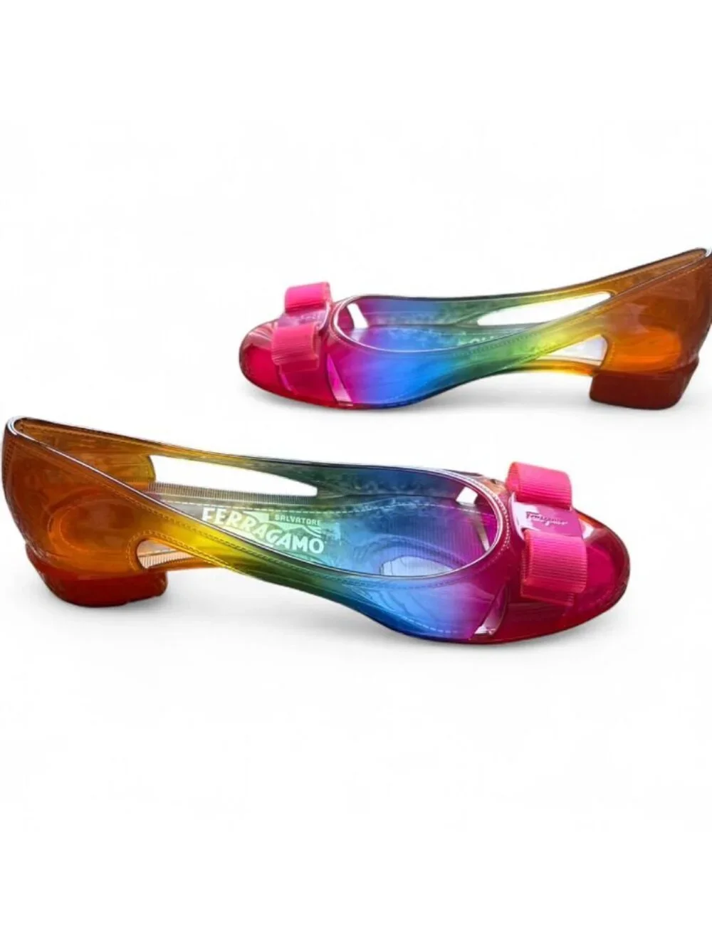 Y2K Salvatore Ferragamo Vara Rainbow Jelly Shoes Size 6 Coquette Summer Italy